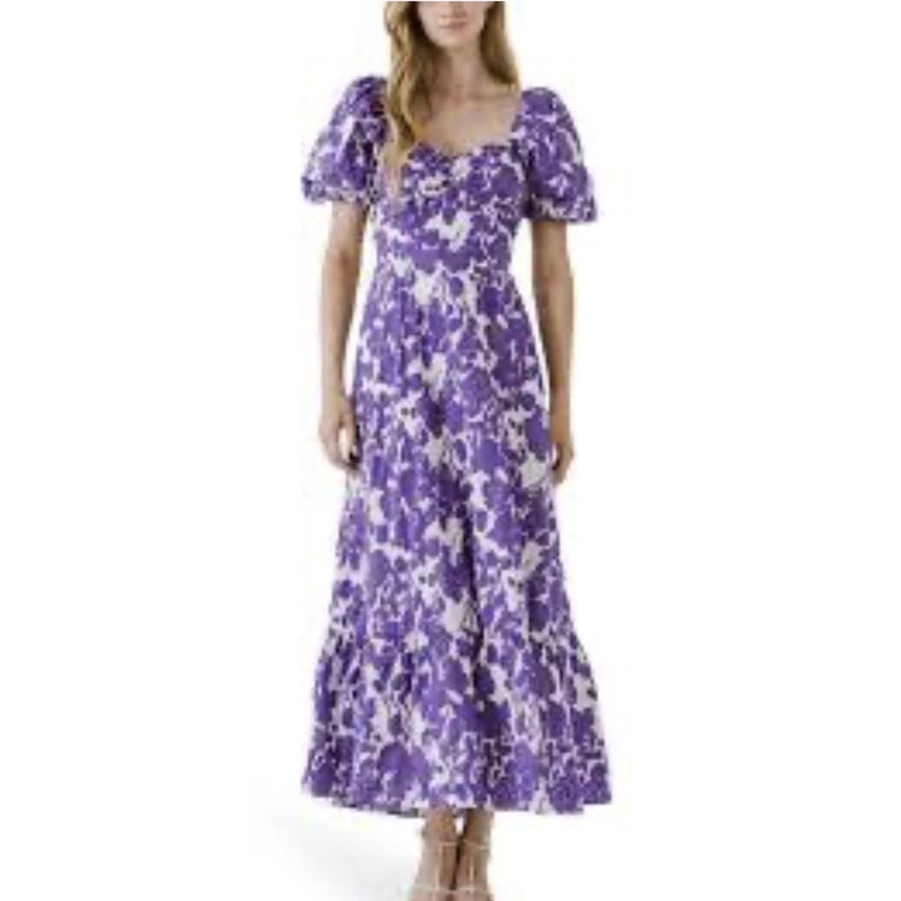 Free the Roses Women's Purple Floral Maxi Dress Puff Sleeve Open Back Size Large